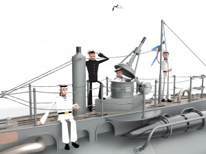 submarine with sailors Modelo 3D