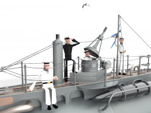 submarine with sailors 3D Model