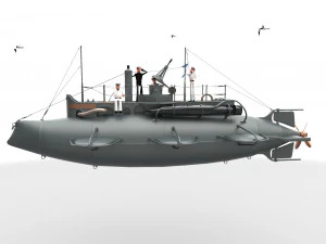submarine with sailors 3D Model