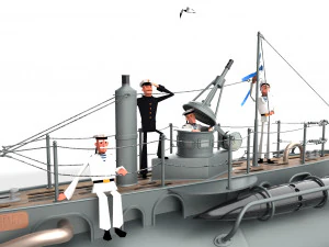 submarine with sailors 3D Model