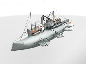 submarine with sailors 3D Model