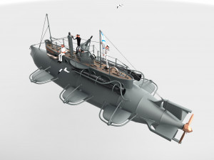 submarine with sailors Modelo 3D