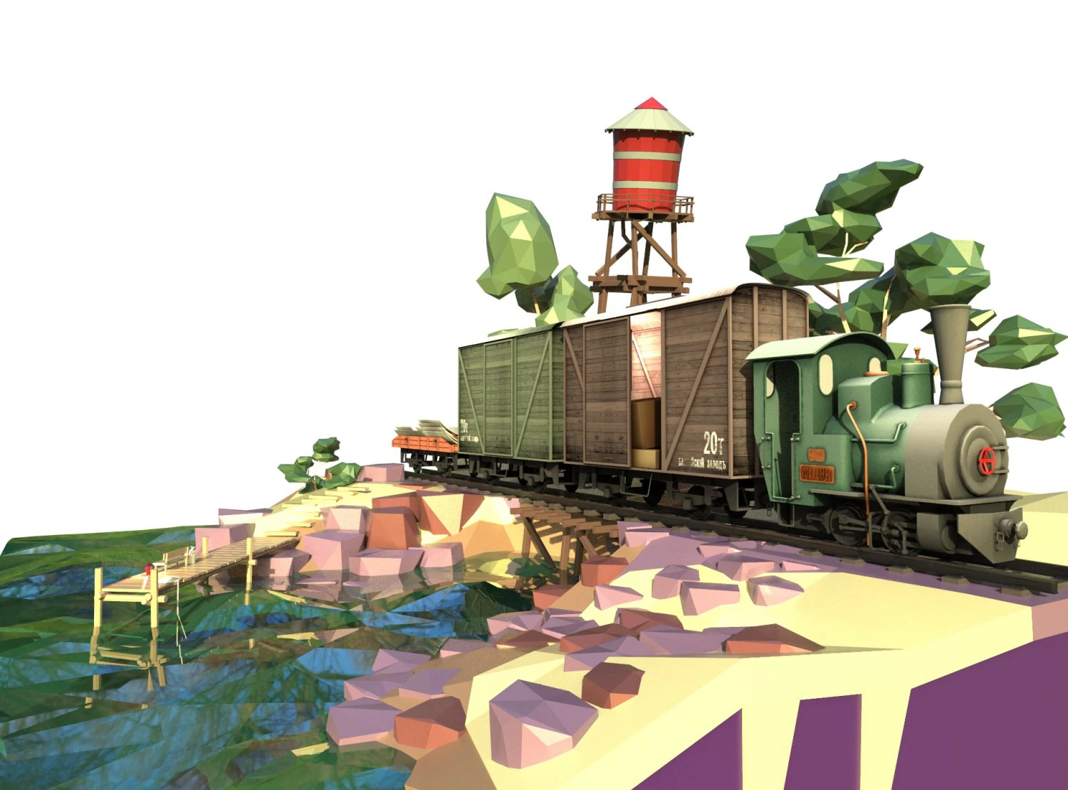 steam locomotive 3D Model .c4d .max .obj .3ds .fbx .stl .blend 
