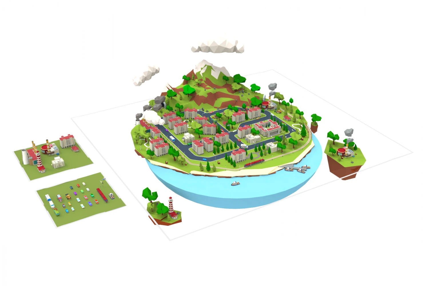 island city low-poly 3D Model .c4d .max .obj .3ds .fbx .stl .blend 