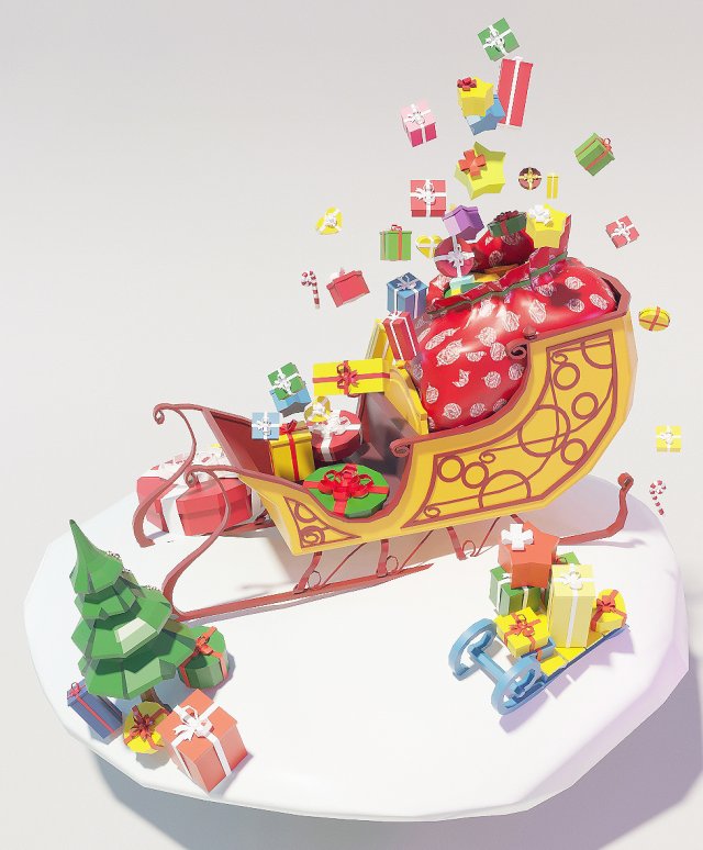 sleigh with gifts 3D Model .c4d .max .obj .3ds .fbx .stl .blend