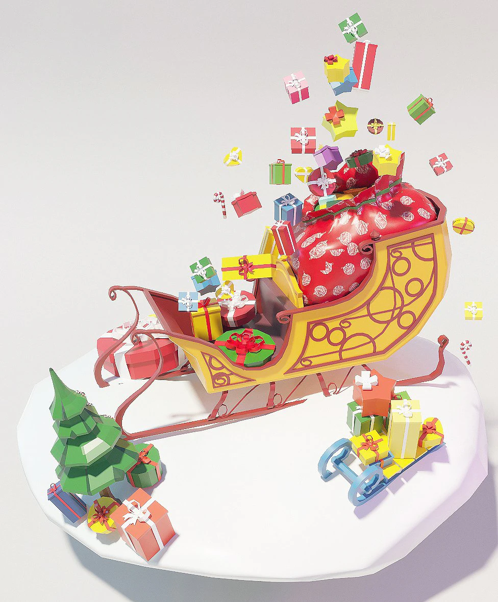 sleigh with gifts 3D Model .c4d .max .obj .3ds .fbx .stl .blend