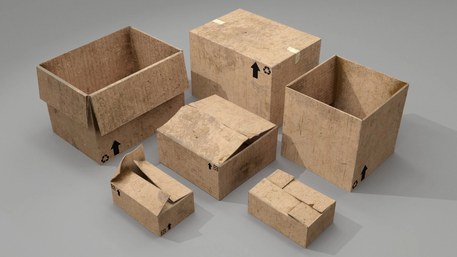 Old cardboard boxes game ready 3D Model .c4d .max .obj .3ds .fbx .stl .blend
