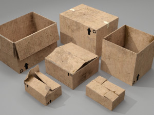 Old cardboard boxes game ready 3Dモデル