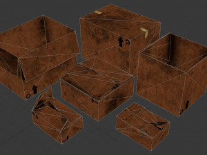 Old cardboard boxes game ready 3D Модель