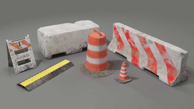 Road barriers game ready 3D Model .c4d .max .obj .3ds .fbx .stl .blend 
