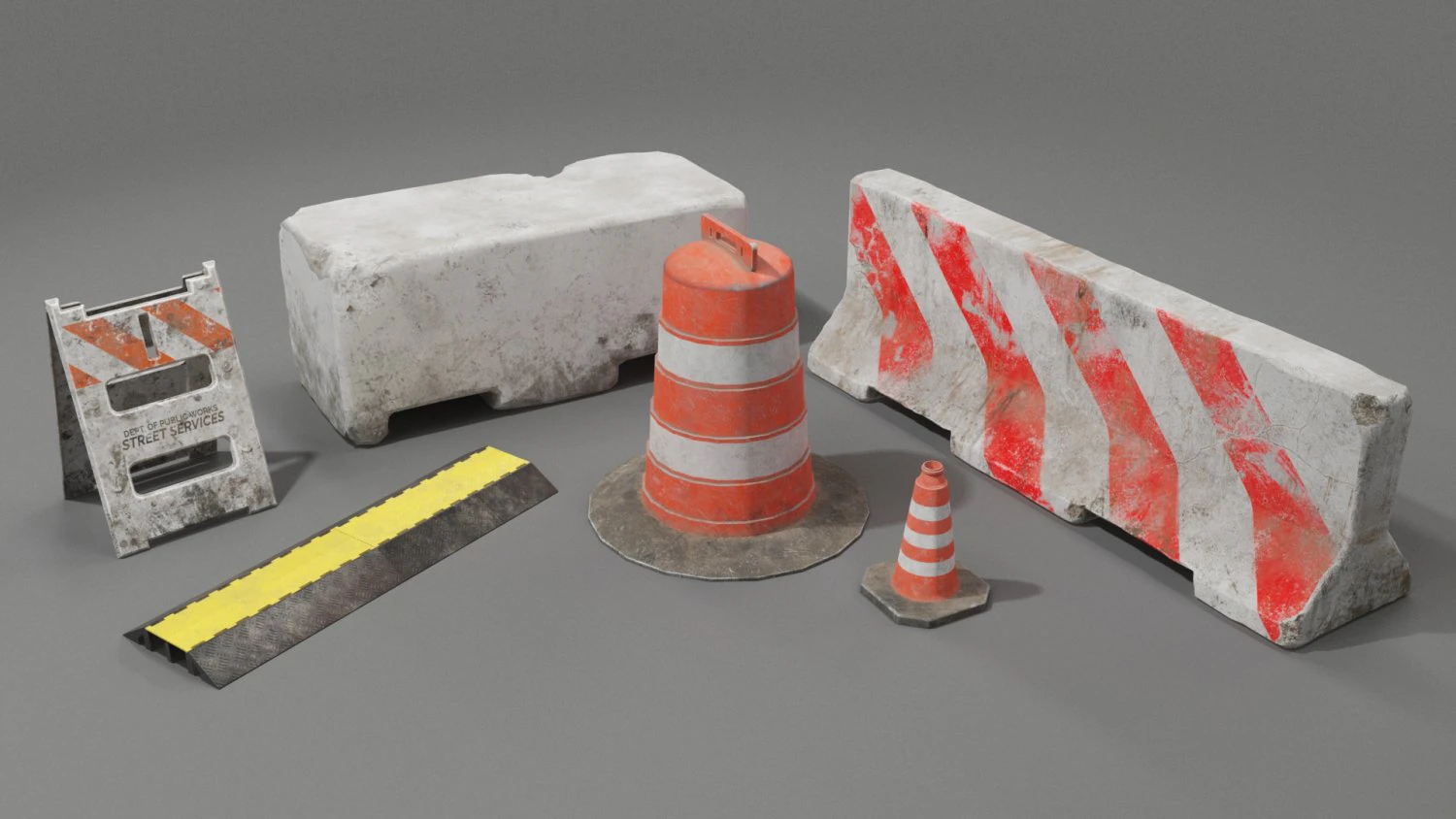 Gioco di barriere stradali pronto Modello 3D .c4d .max .obj .3ds .fbx .stl .blend 