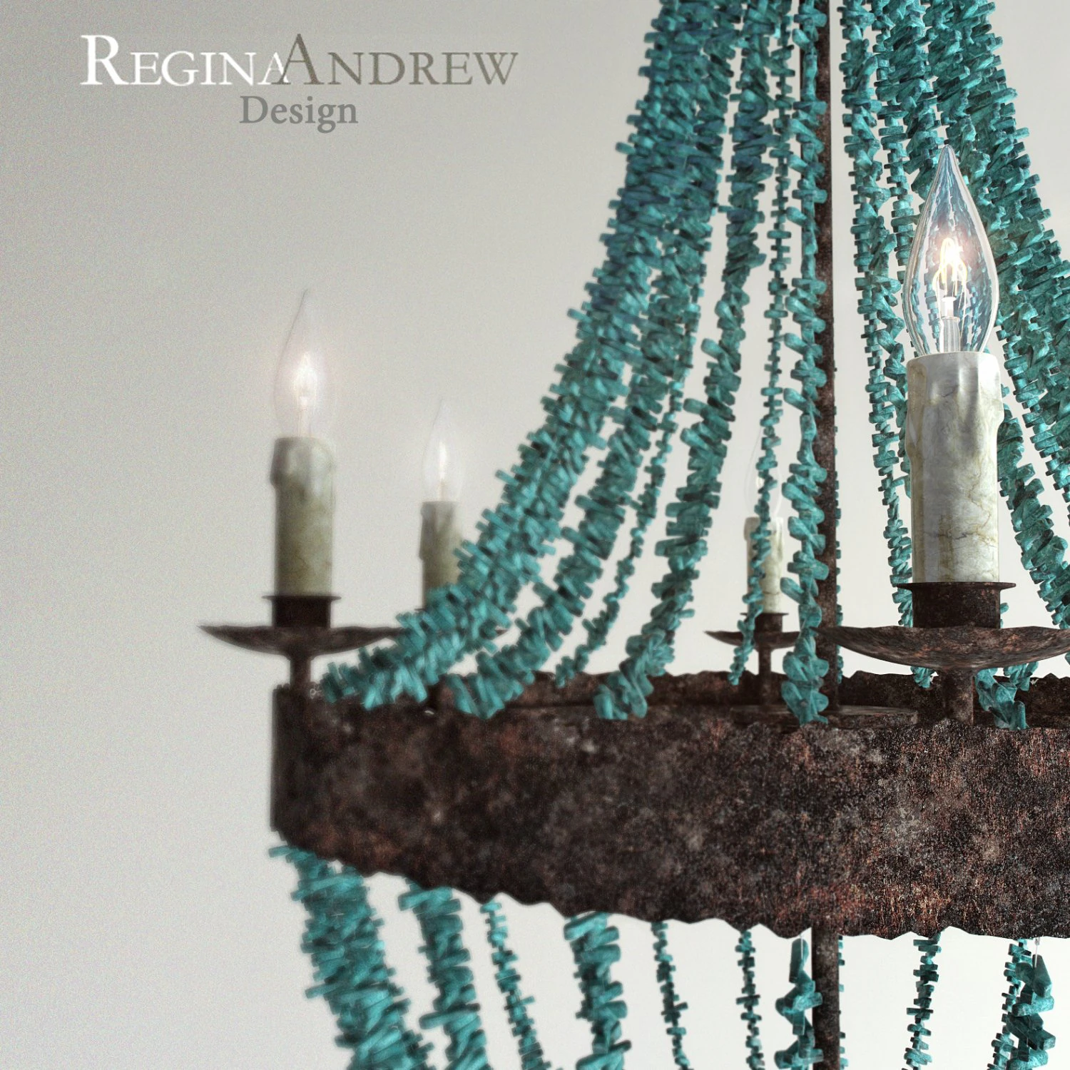 turquoise beads six-light chandelier 3D Model .c4d .max .obj .3ds .fbx .stl .blend 