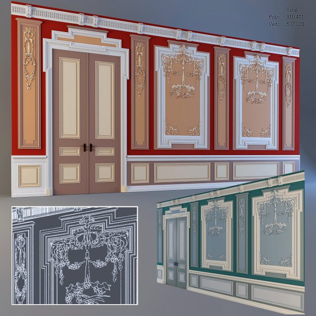 wall with stucco and molding Model 3D .c4d .max .obj .3ds .fbx .stl .blend 