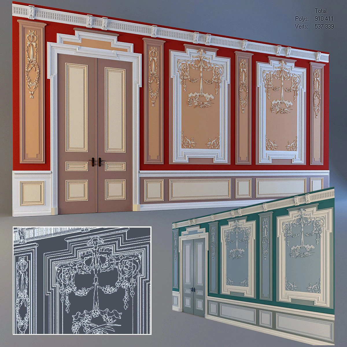 wall with stucco and molding 3D Model .c4d .max .obj .3ds .fbx .stl .blend