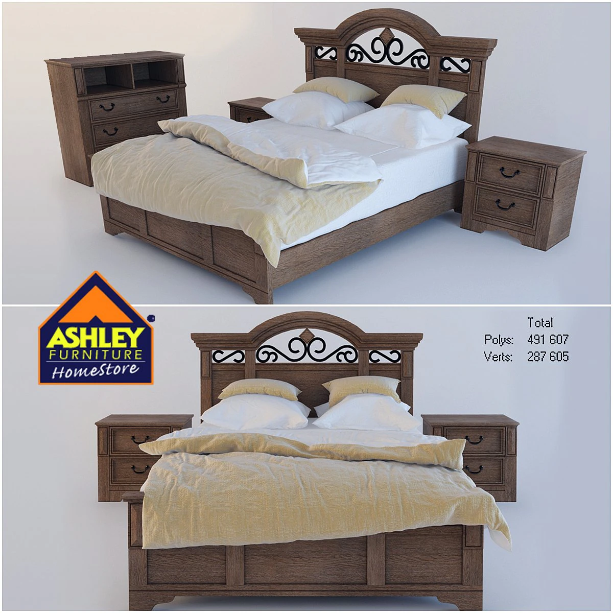 ashleys bed 3D Model .c4d .max .obj .3ds .fbx .stl .blend