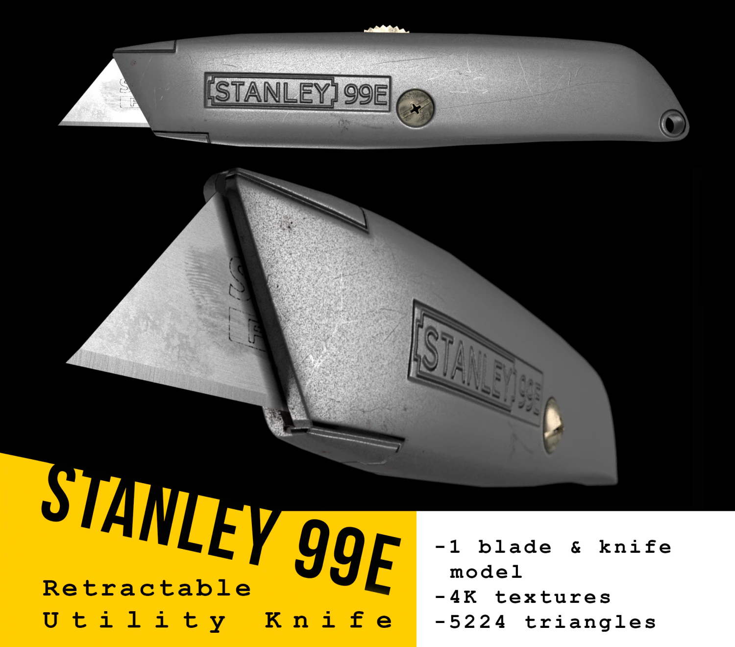stanley 99e utility knife 3D Model .c4d .max .obj .3ds .fbx .stl .blend 