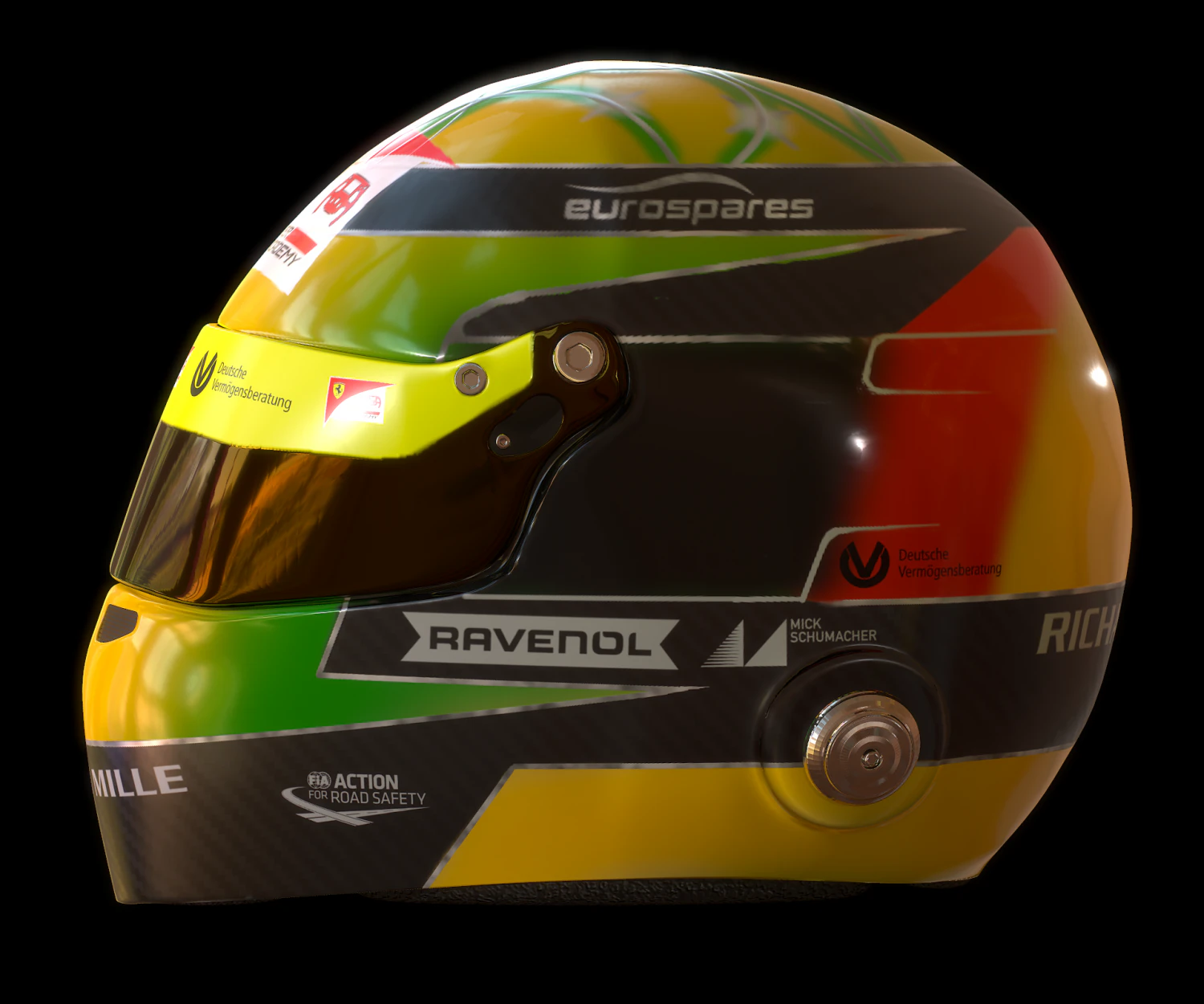 mick schumacher helmet f1 2019 3D Model .c4d .max .obj .3ds .fbx .stl .blend 