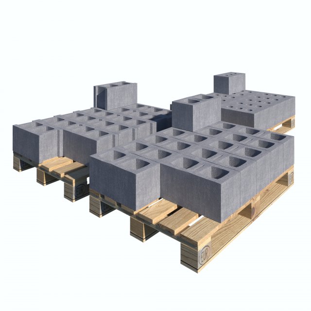 concrete blocks on pallets 3D Model .c4d .max .obj .3ds .fbx .stl .blend 