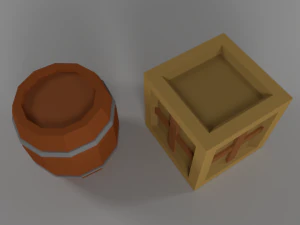 low poly cartoon barrel crate 3D Model