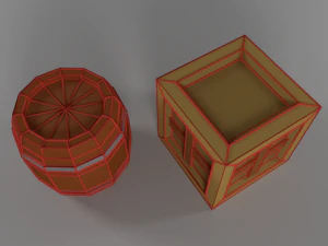low poly cartoon barrel crate 3D Model