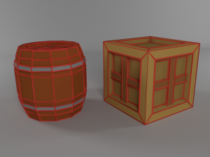 low poly cartoon barrel crate 3D मॉडल