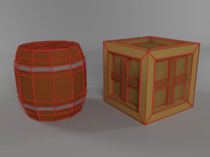 low poly cartoon barrel crate 3D Model