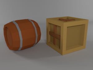 low poly cartoon barrel crate 3D मॉडल