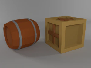 low poly cartoon barrel crate 3D Model