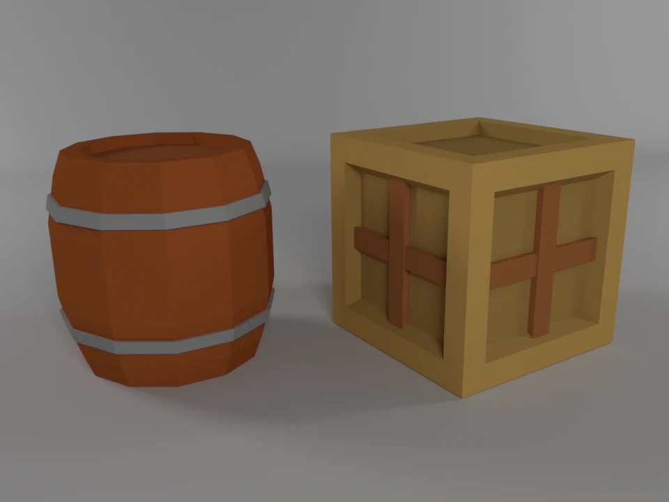 low poly cartoon barrel crate 3D Model .c4d .max .obj .3ds .fbx .stl .blend 