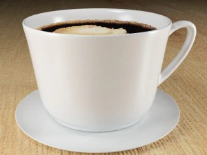 hot coffee cup on wood table 3D Model