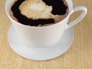 hot coffee cup on wood table Modello 3D