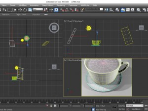 hot coffee cup on wood table Modello 3D