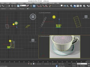 hot coffee cup on wood table 3D Model