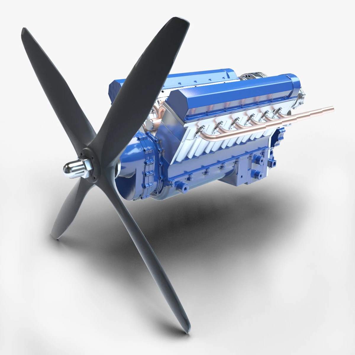 v12 aviation engine 3D Model .c4d .max .obj .3ds .fbx .stl .blend 