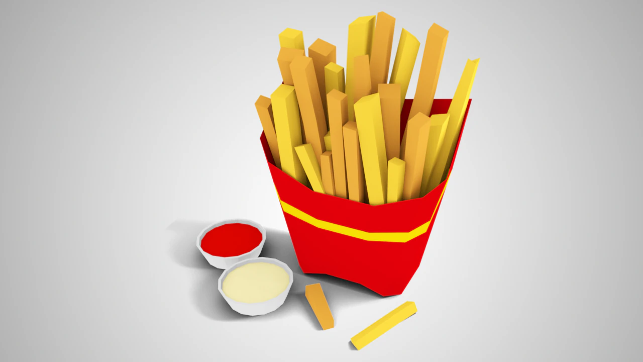low poly french fries 3D Model .c4d .max .obj .3ds .fbx .stl .blend 