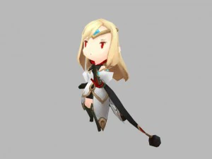 character game girl hero rigged 3D Model