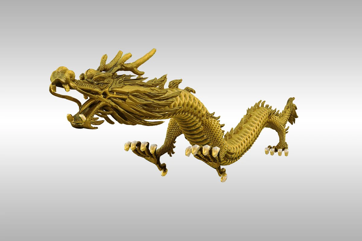 chinese gold dragon rigged 3D Model .c4d .max .obj .3ds .fbx .stl .blend 