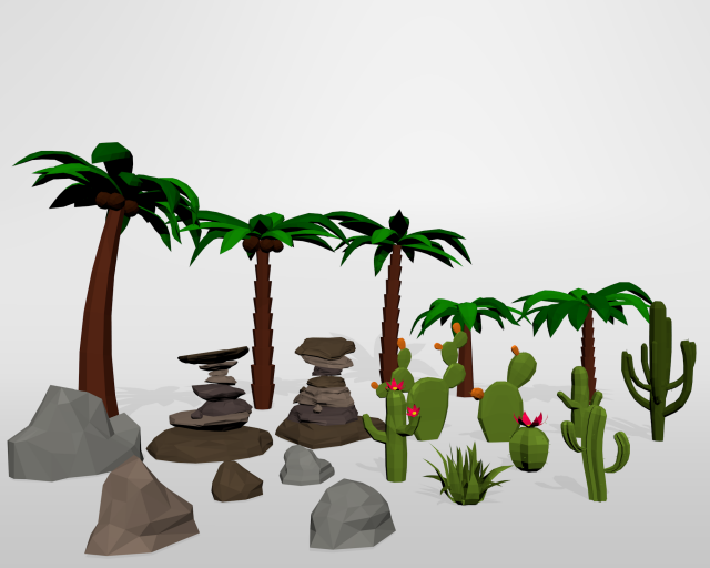 low poly set oasis desert 3D 模型 .c4d .max .obj .3ds .fbx .stl .blend 