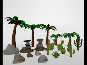 low poly set oasis desert 3D Модель
