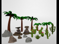 low poly set oasis desert 3D Модель