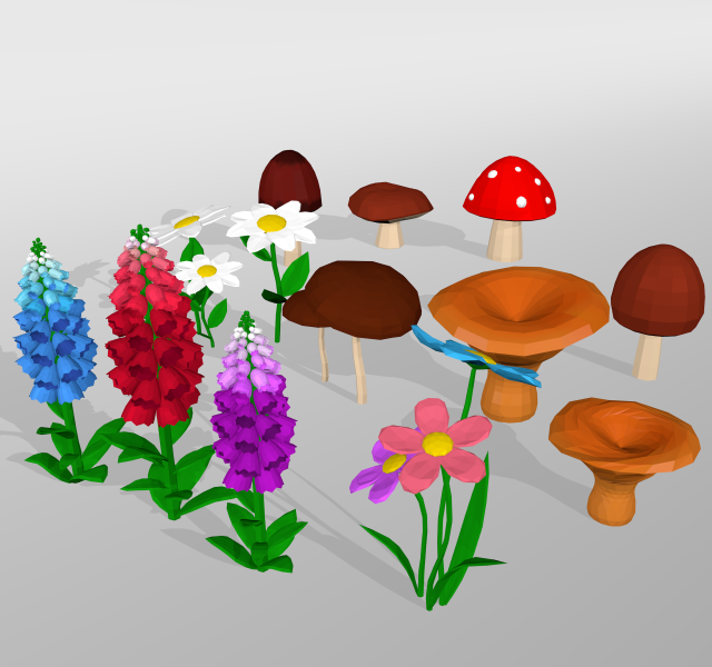 mashrooms and flowers 3D Model .c4d .max .obj .3ds .fbx .stl .blend 