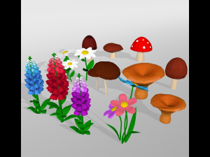 mashrooms and flowers 3D Модель