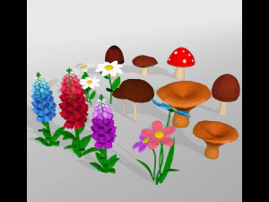 funghi e fiori Modello 3D