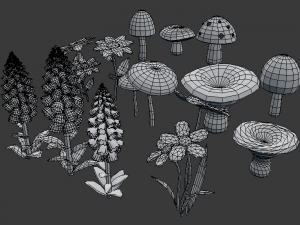 mashrooms and flowers 3D Model