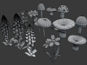 mashrooms and flowers 3D Model