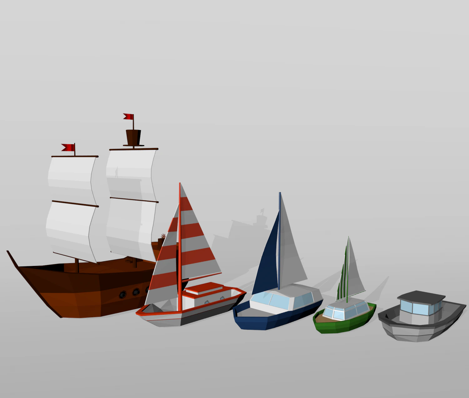 low poly set boat 3D Model .c4d .max .obj .3ds .fbx .stl .blend