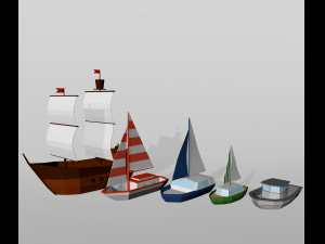 low poly set boat 3D Модель