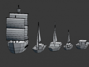 low poly set boat 3D Model