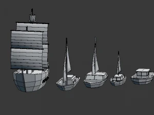 low poly set boat 3D Model