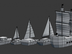 low poly set boat 3D Model